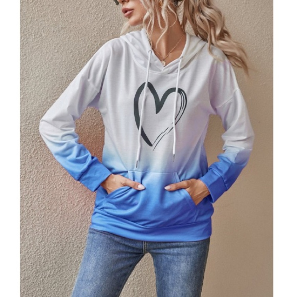 Blue Heart Dip-Dye Kangaroo Pocket Hoodie, M